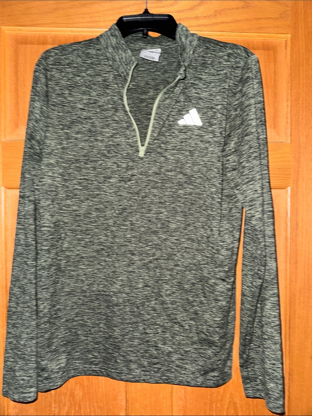Adidas Boys Heathered Green Long-Sleeve Quarter-Zip Shirt, Sz XL
